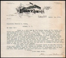 1904 Filton NY - Hunter Arms Co - Guns - RARE Sighed by Hunter Letter Head Bill picture