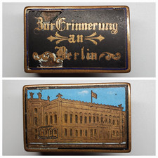 Antique German Berlin Souvenir Matchbox Holder Zur Erinnerung Enamel Case Sleeve picture