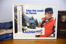 Vintage Raleigh Cigarette Advertising Thermometer Sign Kenworth Semi Truck Metal picture