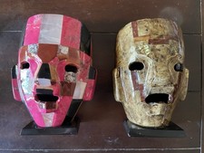 Vintage Mexican Mosaic Stone Mask - Aztec/Teotihuacan Style - Jasper & Onyx - 8” picture