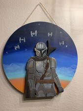 Hand carved Star Wars The Mandalorian Wall Art Hanging Plaque 16x16 picture
