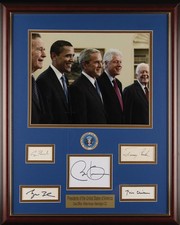 Rare FIVE PRESIDENTS Framed SIGNED Cuts Photo Obama Carter Clinton Bush PSA LOA picture