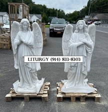 + Pair of White Marble Adoring Angel Church Statues, 48
