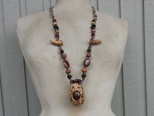 Tagua Secret Pipe Hemp Necklace w Mahogany Obsidian Deer Antler Tips Adjustable picture