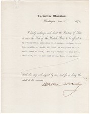 William McKinley - Document Signed - Issues Blockade of South Cuba & Puerto Rico picture