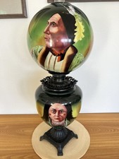 ANTIQUE WESTERN GWTW NATIVE AMERICAN INDIAN CHIEF OIL GAS KEROSENE SHADE LAMP picture