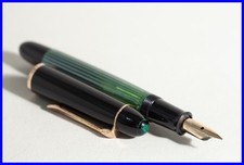 1964s Pelikan 140 Piston Fountain Pen Green Striped & Black w/ EF 14K GOLD Nib picture