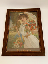 Antique 1910 Deering Harvester ad with Lady + flowers Emile Vernon Paris framed picture