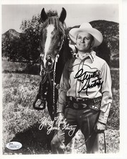GENE AUTRY AUTOGRAPHED 8x10 VINTAGE PHOTO AMAZING POSE+HIS HORSE JSA picture