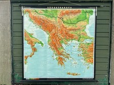Vintage SOUTH EAST EUROPE geographical school map chart THE BALKANS geography  picture