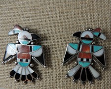 1940s-50s Zuni Myra Tucson / Myra Vacit Thunderbird Pair of Pins Mosaic Inlay picture