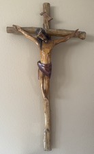 3 Month Trial Carved Wood Crucifix Vintage XL JESUS Artpiece 35x20” feels REAL picture