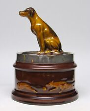 Rare ROYAL DOULTON Kingsware Hound Dog & Foxes Tobacco Jar w/Sterling Rim c.1915 picture
