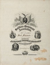 RARE Soldiers Monument Certificate Signed Ulysses S Grant w/ Vignette of Lincoln picture