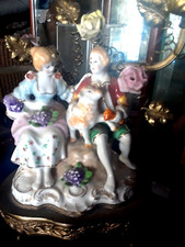 ANTQ Gilt Bronze 2-Branch Boudoir Lamp◇Porcelain Flowers◇Dresden Figurals◇Lamb picture