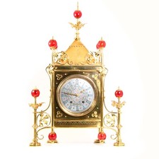Antique Gothic Revival Gilt Brass Scottish Mantel Clock 1870 By Bruce J. Talbert picture