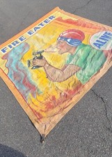 Huge 9 foot SNAP WYATT Vintage Painted Canvas Circus Banner FIRE EATER picture