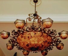 2 Maitland-Smith Cast Bronze/ Brass Chandeliers A Linear one and huge Round Bowl picture