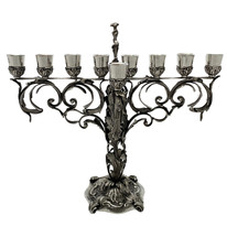ITALIAN 925 STERLING SILVER HANDMADE HEAVY LEAF APPLIQUE ORNATE SHINY MENORAH picture