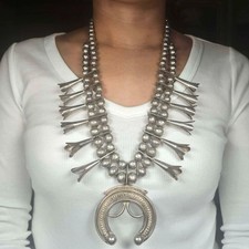 c1920's Antique Navajo Ingot silver squash blossom Necklace with ornate Naja picture