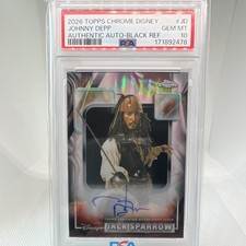 Topps Disney Chrome Jack Sparrow Johnny Depp Auto Black Refractor PSA 10 /10 picture
