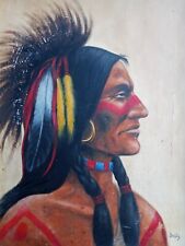 Vtg Mod MCM Native American Portrait James Dietz CA WA Illustrator Oil Painting picture