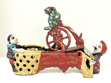 Vintage J & E Cast Iron Mechanical Bank Professor Pug Frogs Coin Bank 1886? picture