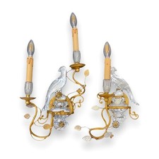 1930s-40s Pair of Maison Bagues French Crystal Parrot and Urn Wall Sconces picture