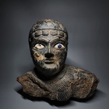 MUSEUM TYPE A LARGE SUMERIAN BLACK STONE BUST FROM AN LARGE STATUE, VERY RARE picture