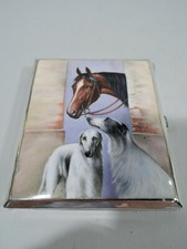 Antique Cigarette Case - Borzoi Russian Wolfhound Dog - European Silver Enamel picture
