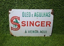 Old Porcelain Singer oil & needles enamel sign - Emailschild - sewing machine picture