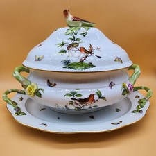Rare Huge HEREND Rothschild Bird Set of 2, Tureen & Serving Platter 18