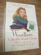 WOODBURY makeup 1944 beauty cream store display sign Veronica Lake movie star A picture