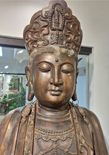 Antique Monumental Rare Chinese Bronze Guanyin Statue, 8.3 ft Tall picture