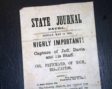 Unique JEFFERSON DAVIS CAPTURED Confederate President 1865 Miniature BROADSIDE picture