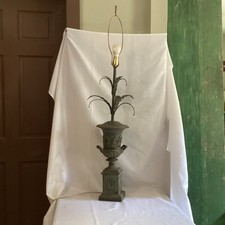 ELEGANT MONUMENTAL VICTORIAN NEOCLASSICAL TOLE PALM TREE STYLE LAMP 36” BRASS? picture