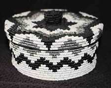 Black/White/Silver Star African Zulu Telephone Wire Basket Covered Box - Kwanzaa picture