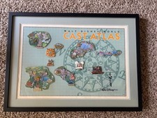 New OLD Cast Member Walt DISNEY World BLACK FRAMED ATLAS Map Pin Set MK AK MGM+ picture