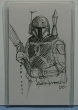 Boba Fett AUTHENTIC Sketch & AUTOGRAPH Star Wars MANDALORIAN 3x5 Brian Ashmore picture