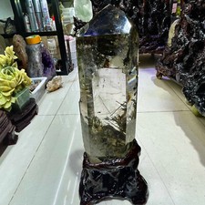 28LB rare!natural Green epidote tourmaline clear quartz crystal obelisk+stand picture