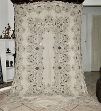 ANTQ Chinese CHEE FOO H/Embroidered Cream/Ecru Banquette Tablecloth & 12Napkins picture