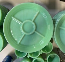 Jadeite fire king dinner plates, saucers, and cups picture