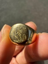 European 18K Gold Signet Ring Private Custom Engraved Vintage Antique Rare picture