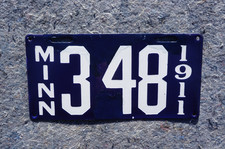 1911 Minnesota Porcelain License Plate Low 3 Digit # 348 picture