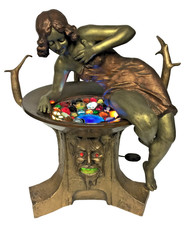 Ken Reinhardt Stained Glass Chunk Shade Art Nouveau Wishing Well Tree Base Devil picture