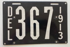 1913 DELAWARE PORCELAIN ENAMEL LICENSE PLATE VINTAGE MAN CAVE DAD'S GARAGE #367 picture