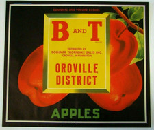 Original scrace B & T apple crate label Boehmer Thorndike Oroville, Wash stock picture