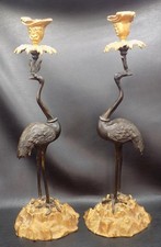 Fabulous pair of vintage bronze stork candle holders picture