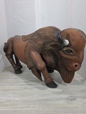 Massive Rare Hand Carved Wood Buffalo 4' Long Out Of Maple Weighs Over 100 lbs picture