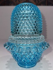 Fenton for L.G. WRIGHT 3 Piece Light Aqua Blue Hobnail Fairy Lamp Light picture